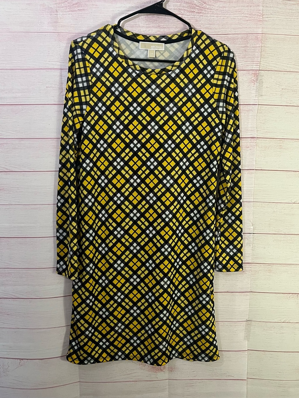 MICHAEL Michael Kors Yellow Black White Plaid Shift Dress Size P/M